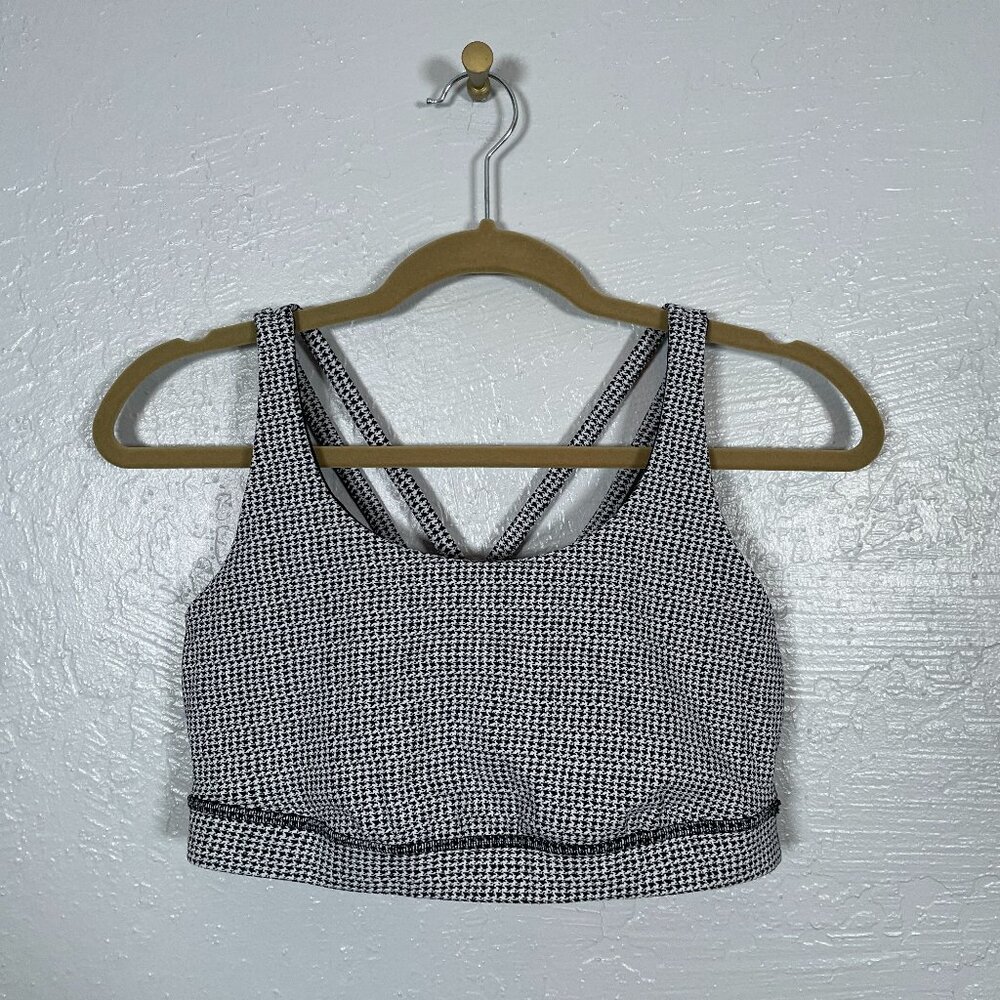 Lululemon Women 12 White Black Houndstooth Energy Sports Bra Athletic Workout